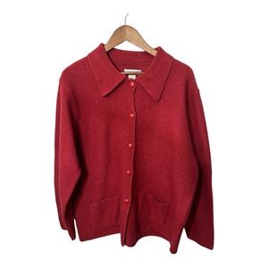 Vintage Cherokee 100% Wool Cherry Red Button Front Women's Red Cardigan XL